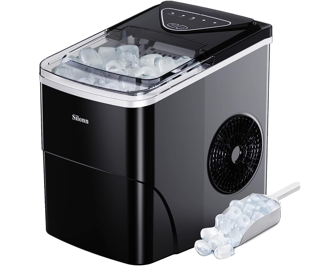 Silonn Ice Maker Countertop, 9 Cubes Ready in 6 Mins, 26lbs in 24Hrs, Self-Cleaning Ice Machine with Ice Scoop and Basket
